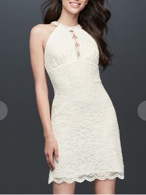 NWT db studio Ivory Lace Halter Sheath Wedding Dress Size 12